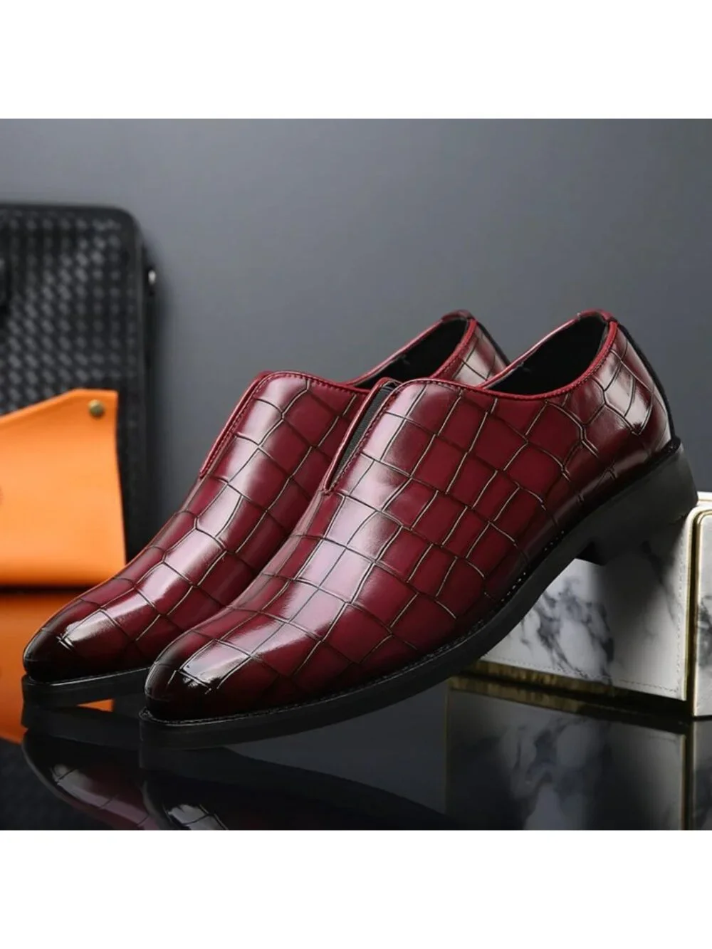 Men's Red Soft Leather Penny Loafers Dress Slip-on for Formal Business